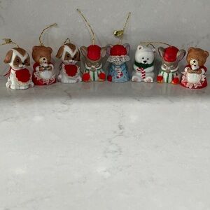 Vintage Lil Chimers Hand Painted Porcelain Bisque Bell Christmas Ornaments